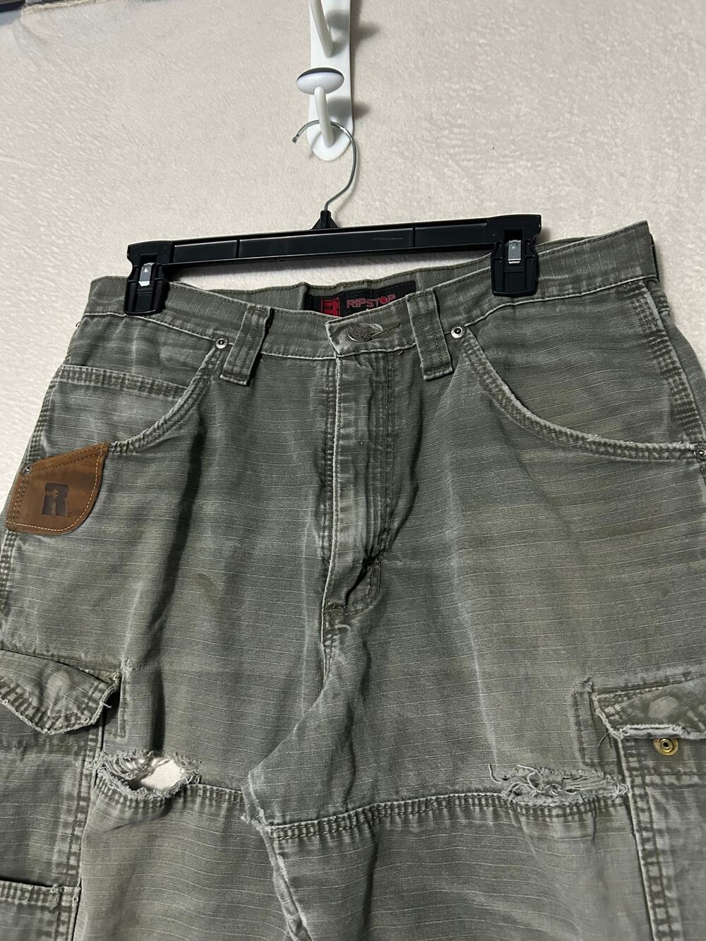 Wrangler Riggs Ripstop Cargo Work Pants Gray 32x34 Trashed Distressed Cotton